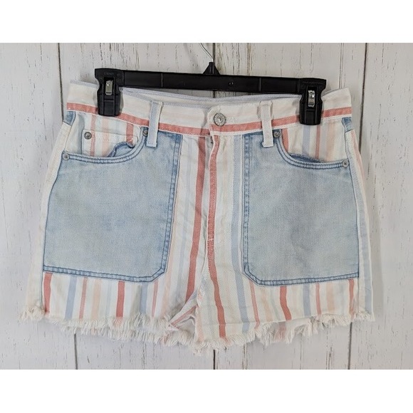 American Eagle Size 6‎ Multicolor Stripe Womens Denim Cut Off Summer Shorts - Picture 1 of 9